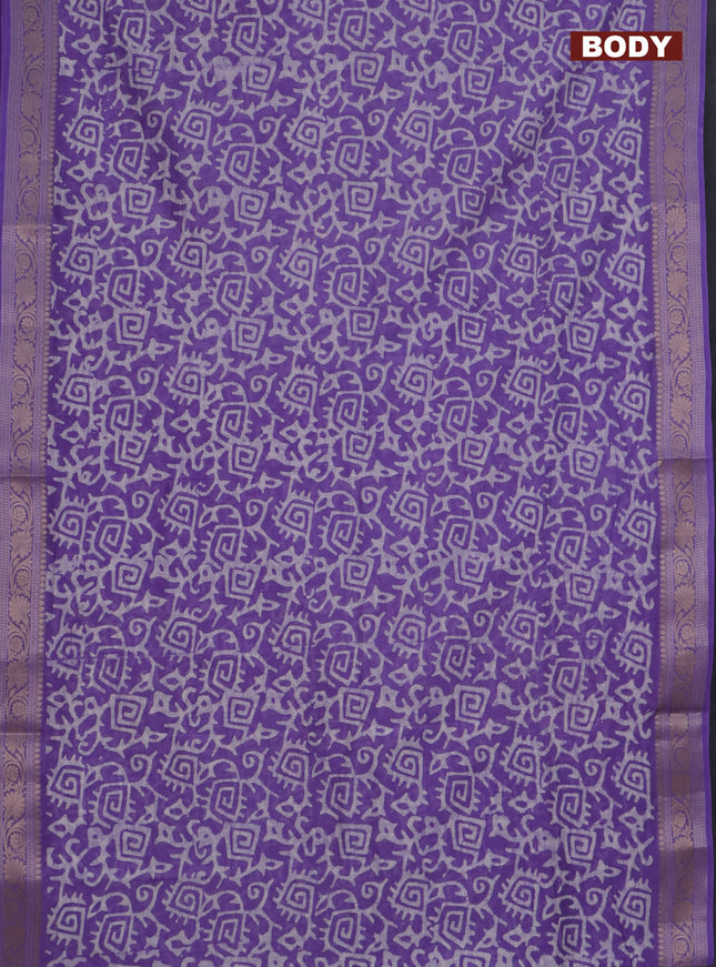Maheshwari silk cotton saree violet with batik prints and zari woven border