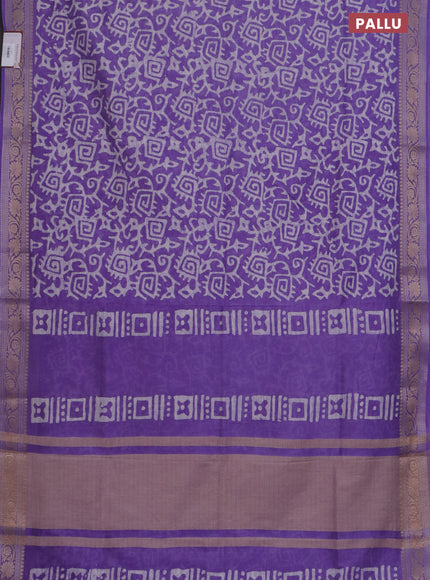 Maheshwari silk cotton saree violet with batik prints and zari woven border