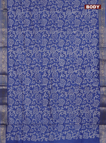 Maheshwari silk cotton saree blue with batik prints and zari woven border