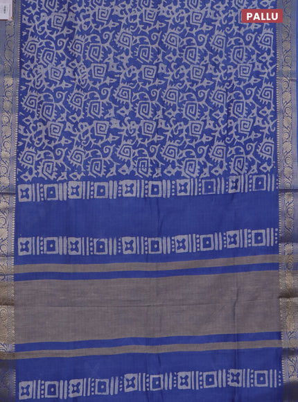 Maheshwari silk cotton saree blue with batik prints and zari woven border