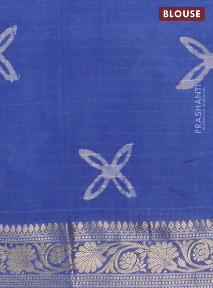 Maheshwari silk cotton saree blue with batik prints and zari woven border