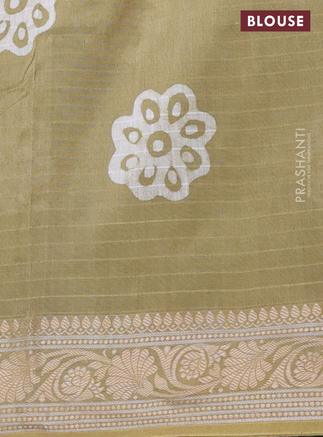 Maheshwari silk cotton saree elaichi green with batik prints and zari woven border