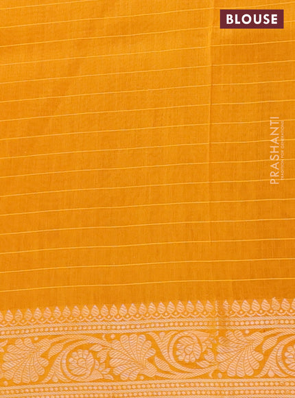 Maheshwari silk cotton saree mango yellow with batik prints and zari woven border