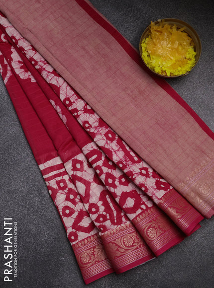 Maheshwari silk cotton saree pink with batik prints and zari woven border