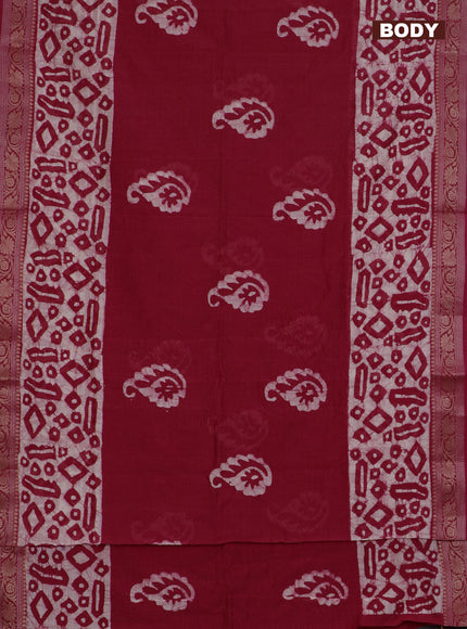 Maheshwari silk cotton saree pink with batik prints and zari woven border