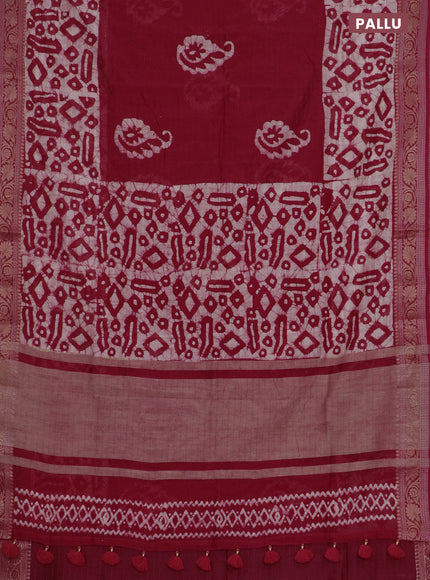 Maheshwari silk cotton saree pink with batik prints and zari woven border