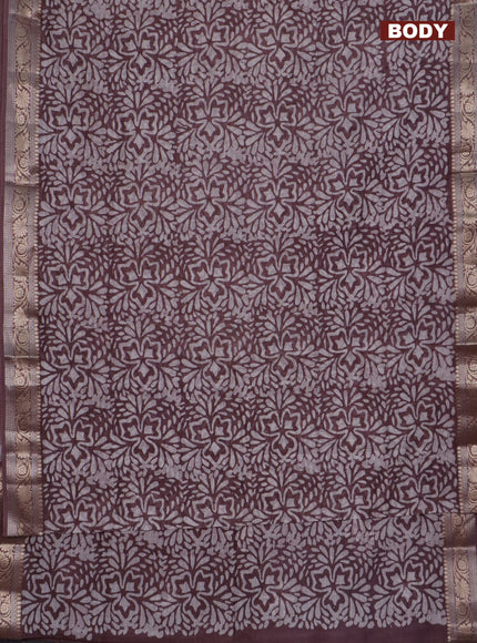 Maheshwari silk cotton saree wine shade with batik prints and zari woven border