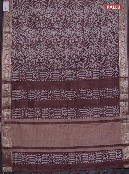 Maheshwari silk cotton saree wine shade with batik prints and zari woven border