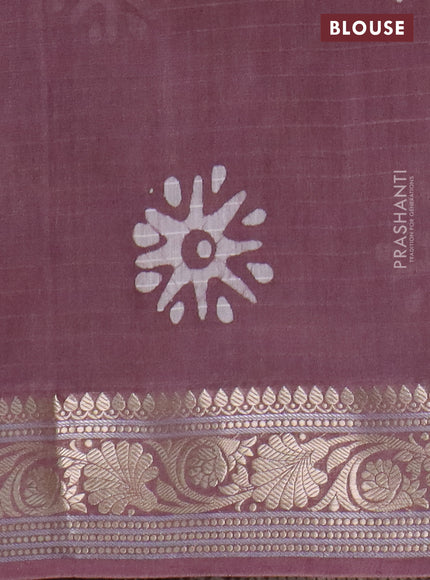 Maheshwari silk cotton saree wine shade with batik prints and zari woven border