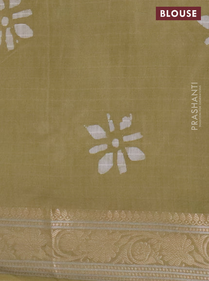 Maheshwari silk cotton saree elaichi green with batik prints and zari woven border