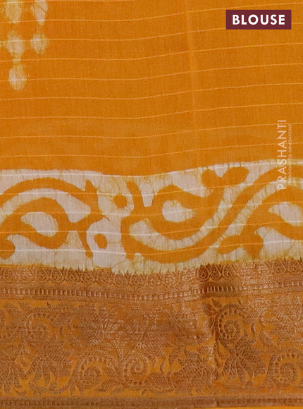 Maheshwari silk cotton saree mango yellow with batik prints and zari woven border