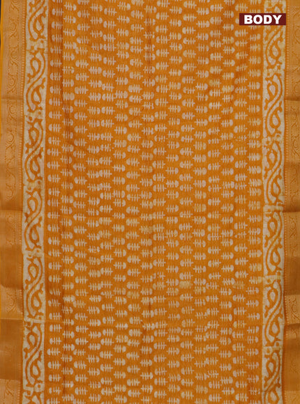 Maheshwari silk cotton saree mango yellow with batik prints and zari woven border