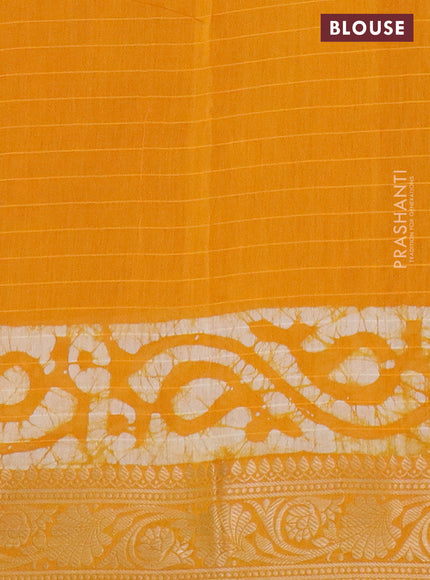 Maheshwari silk cotton saree mango yellow with batik prints and zari woven border