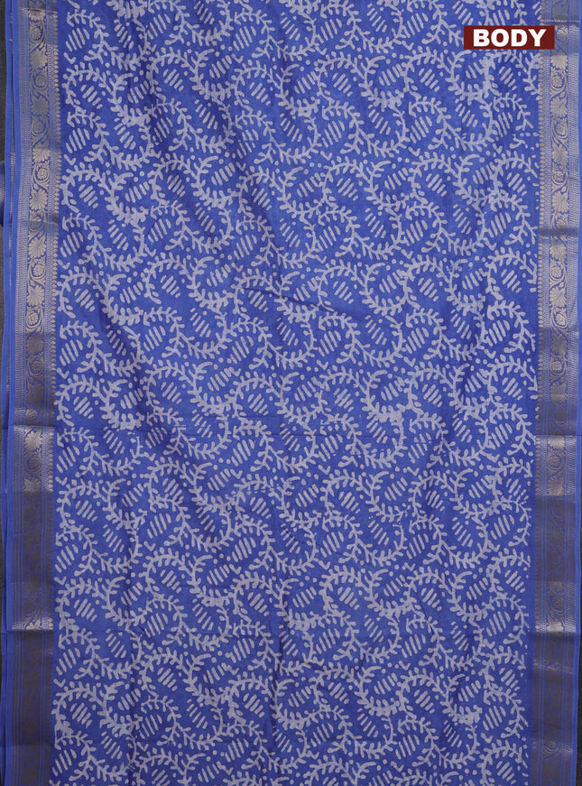 Maheshwari silk cotton saree blue with batik prints and zari woven border