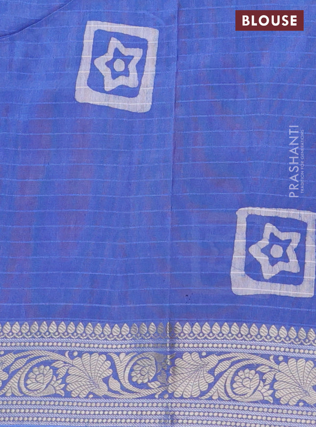 Maheshwari silk cotton saree blue with batik prints and zari woven border