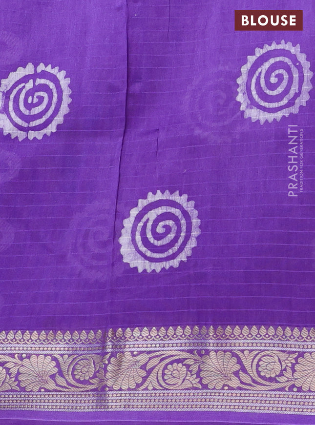 Maheshwari silk cotton saree violet with batik prints and zari woven border