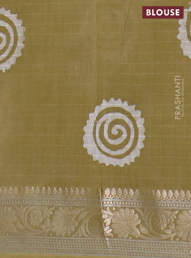 Maheshwari silk cotton saree green shade with batik prints and zari woven border