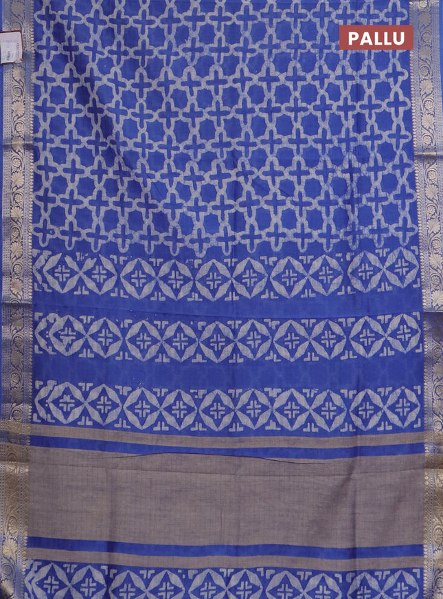 Maheshwari silk cotton saree blue with batik prints and zari woven border