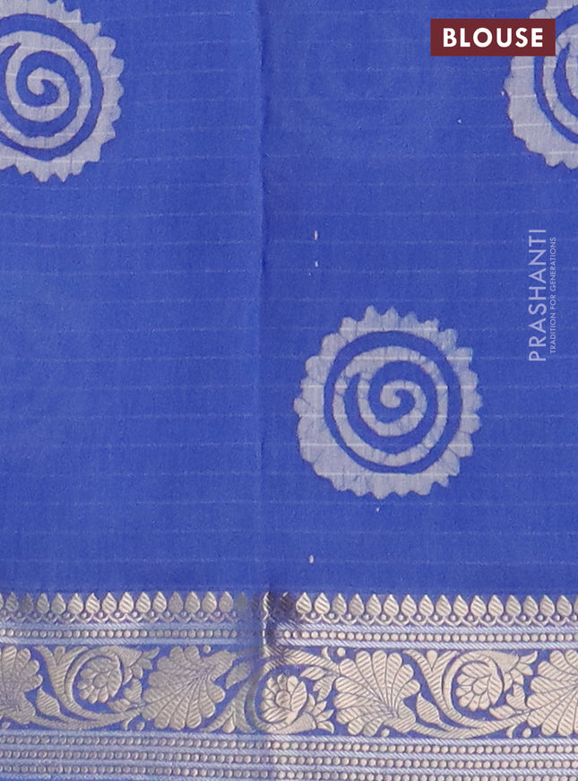 Maheshwari silk cotton saree blue with batik prints and zari woven border