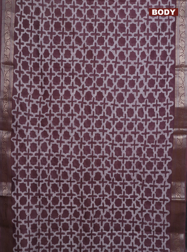 Maheshwari silk cotton saree mauve pink with batik prints and zari woven border