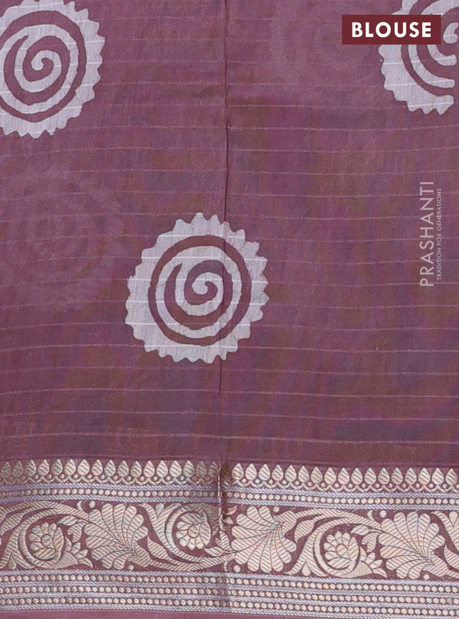Maheshwari silk cotton saree mauve pink with batik prints and zari woven border