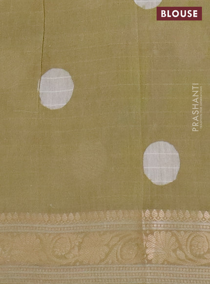 Maheshwari silk cotton saree elaichi green with batik prints and zari woven border