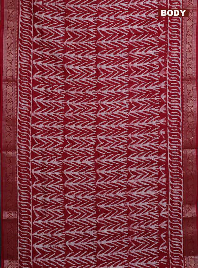 Maheshwari silk cotton saree maroon with batik prints and zari woven border