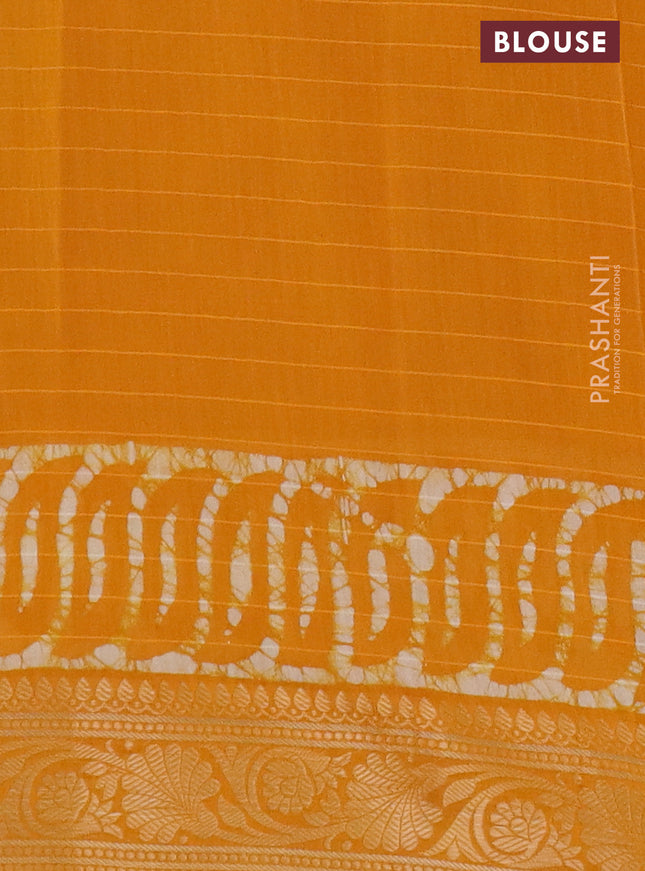 Maheshwari silk cotton saree mango yellow with batik prints and zari woven border