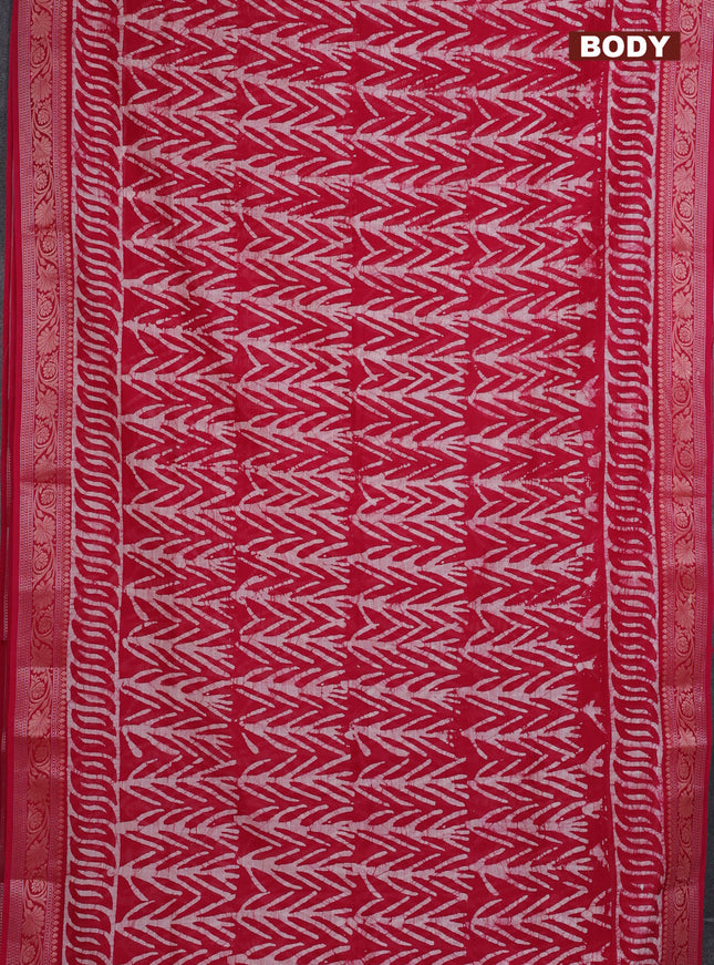 Maheshwari silk cotton saree pink with batik prints and zari woven border