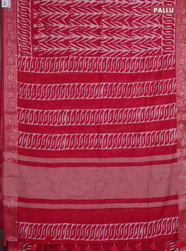 Maheshwari silk cotton saree pink with batik prints and zari woven border