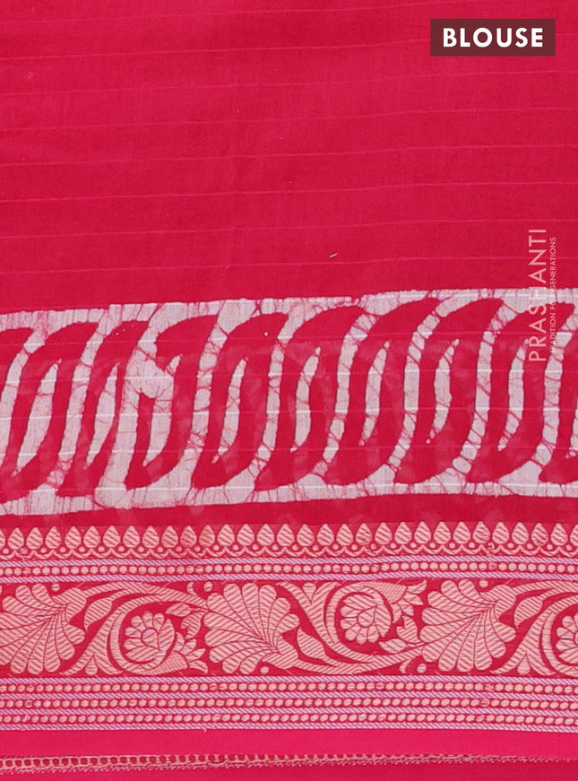 Maheshwari silk cotton saree pink with batik prints and zari woven border