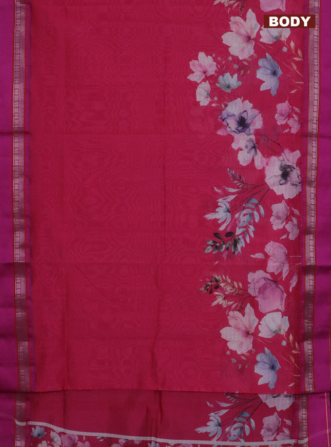 Maheshwari silk cotton saree pink and magenta pink with floral digital prints and rettapet zari woven border
