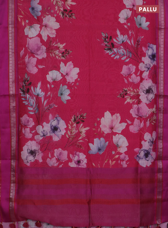 Maheshwari silk cotton saree pink and magenta pink with floral digital prints and rettapet zari woven border