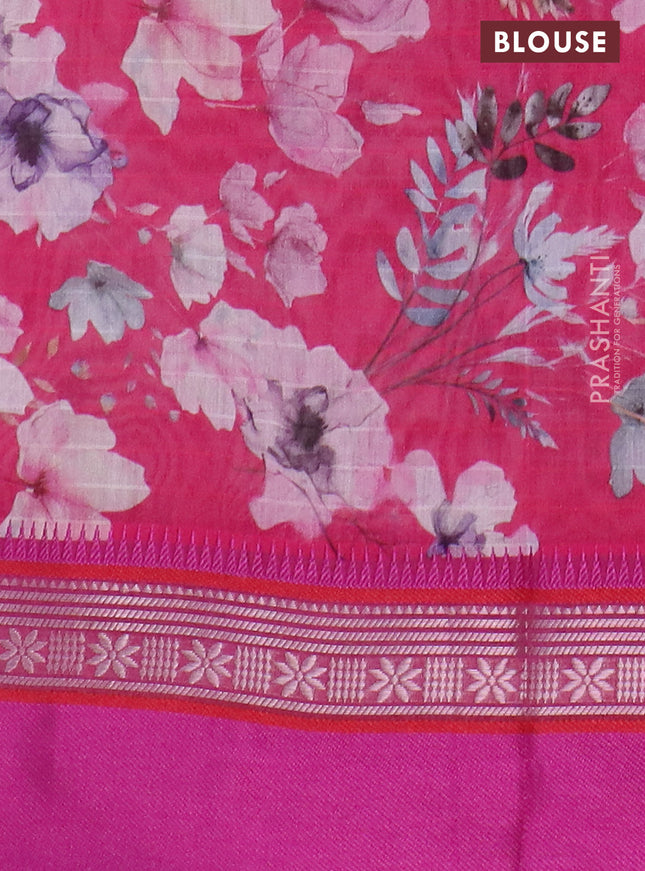 Maheshwari silk cotton saree pink and magenta pink with floral digital prints and rettapet zari woven border