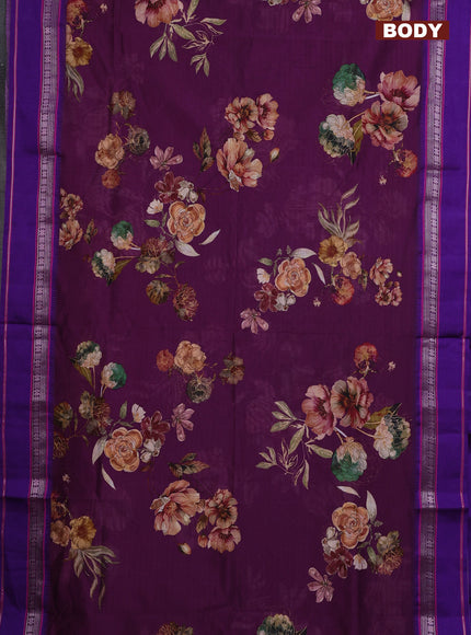 Maheshwari silk cotton saree purple and blue with floral digital prints and rettapet zari woven border