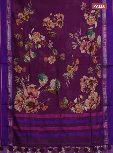 Maheshwari silk cotton saree purple and blue with floral digital prints and rettapet zari woven border