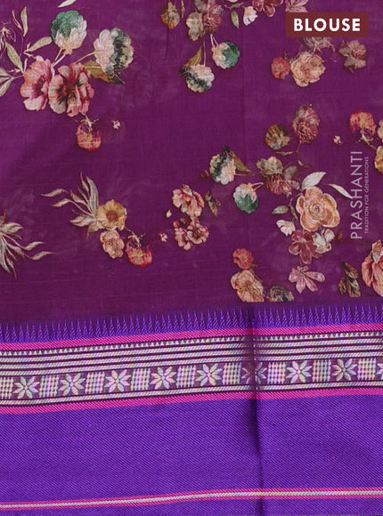 Maheshwari silk cotton saree purple and blue with floral digital prints and rettapet zari woven border