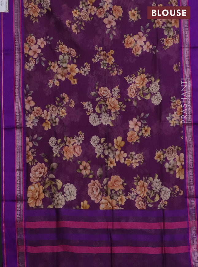 Maheshwari silk cotton saree purple and violet with floral digital prints and rettapet zari woven border