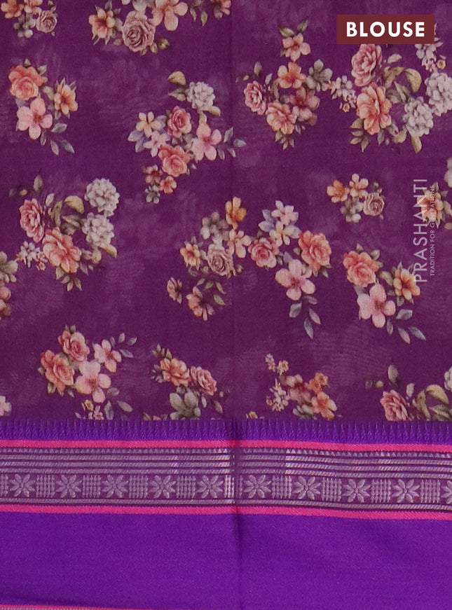 Maheshwari silk cotton saree purple and violet with floral digital prints and rettapet zari woven border