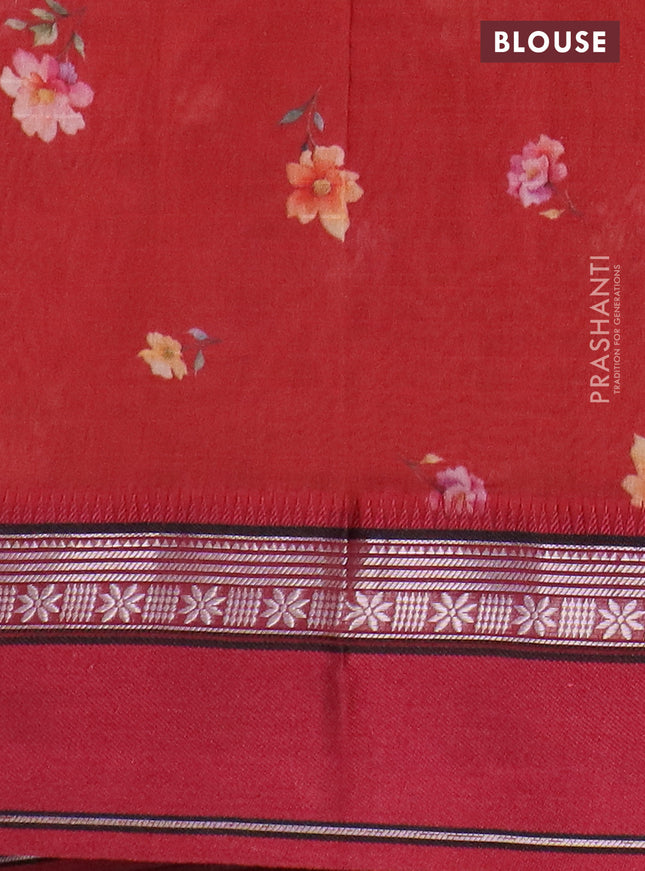 Maheshwari silk cotton saree red and maroon with floral digital prints and rettapet zari woven border