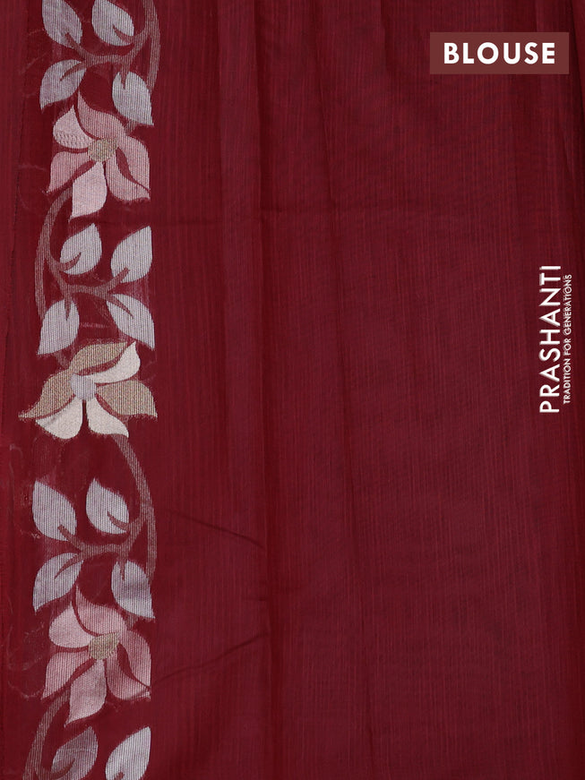Semi linen saree maroon with allover thread & zari floral weaves in borderless style