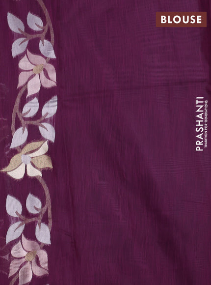 Semi linen saree wine shade with allover thread & zari floral weaves in borderless style