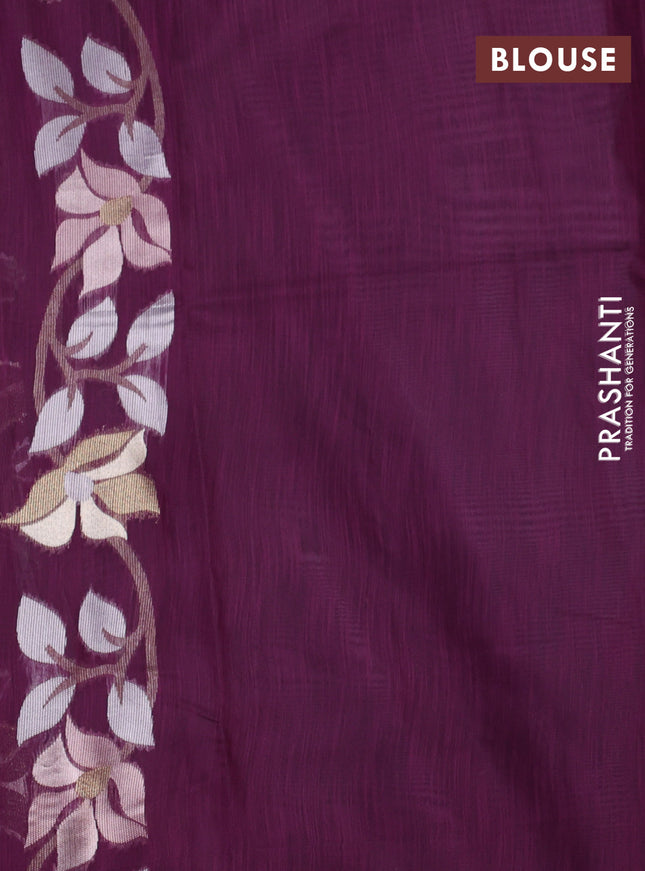 Semi linen saree wine shade with allover thread & zari floral weaves in borderless style