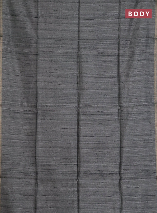 Semi tussar saree grey with plain body and kalamkari prints & cut work pallu