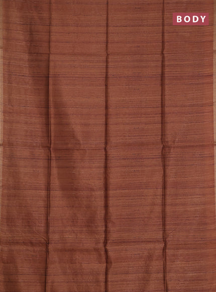 Semi tussar saree dark mustard with plain body and kalamkari prints & cut work pallu