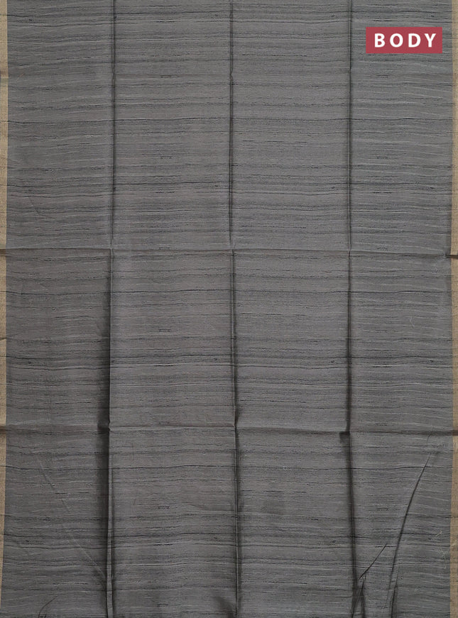 Semi tussar saree greyish green with plain body and kalamkari prints & cut work pallu