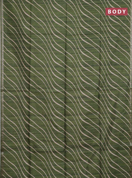 Semi tussar saree dark green with leheriya prints and kalamkari prints & cut work pallu