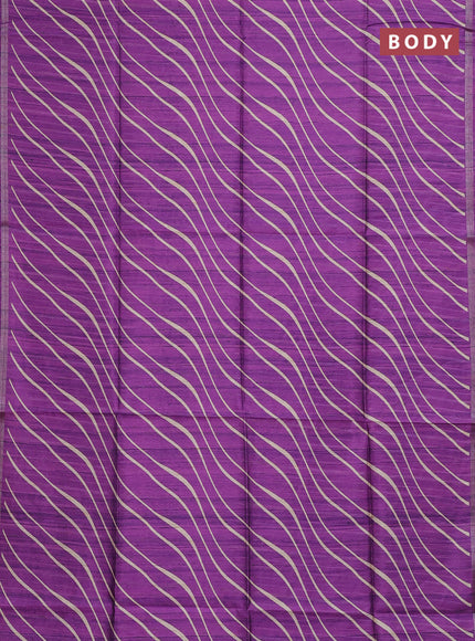 Semi tussar saree purple with leheriya prints and kalamkari prints & cut work pallu