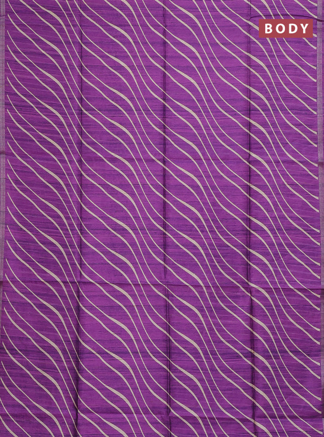 Semi tussar saree purple with leheriya prints and kalamkari prints & cut work pallu