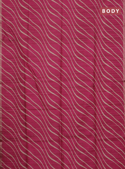 Semi tussar saree magenta pink with leheriya prints and kalamkari prints & cut work pallu